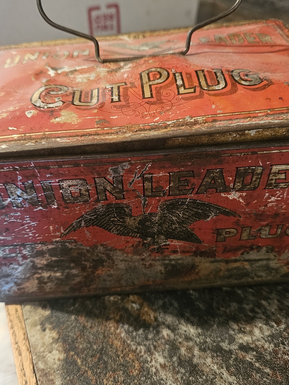 Cut Plug Red Decorative Metal Storage Box - Vintage Style